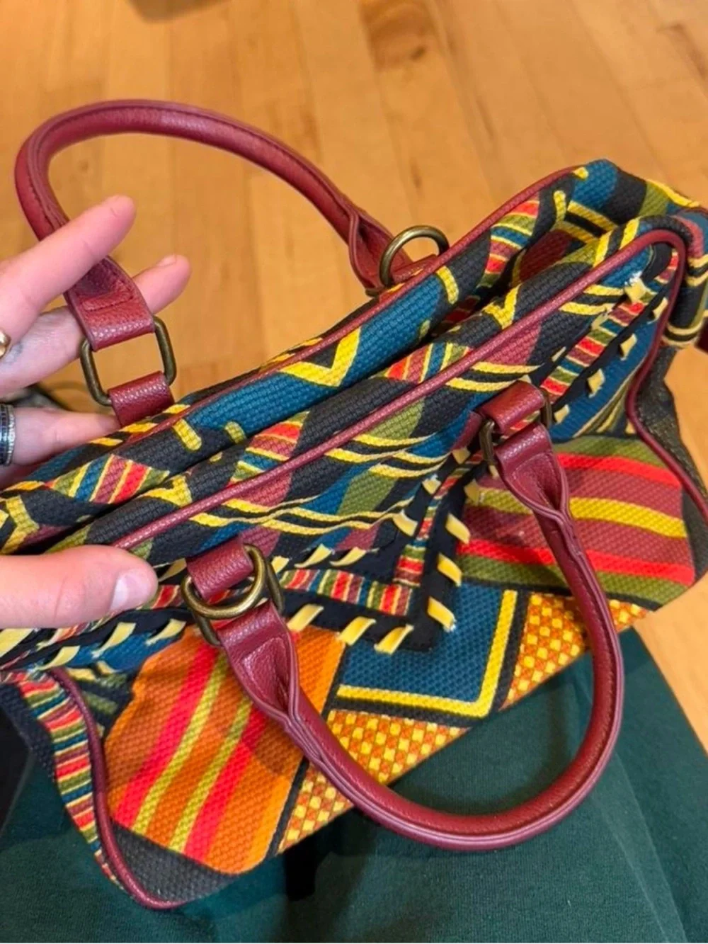 Colorful Woven Stripe Satchel Bag - Multicolor